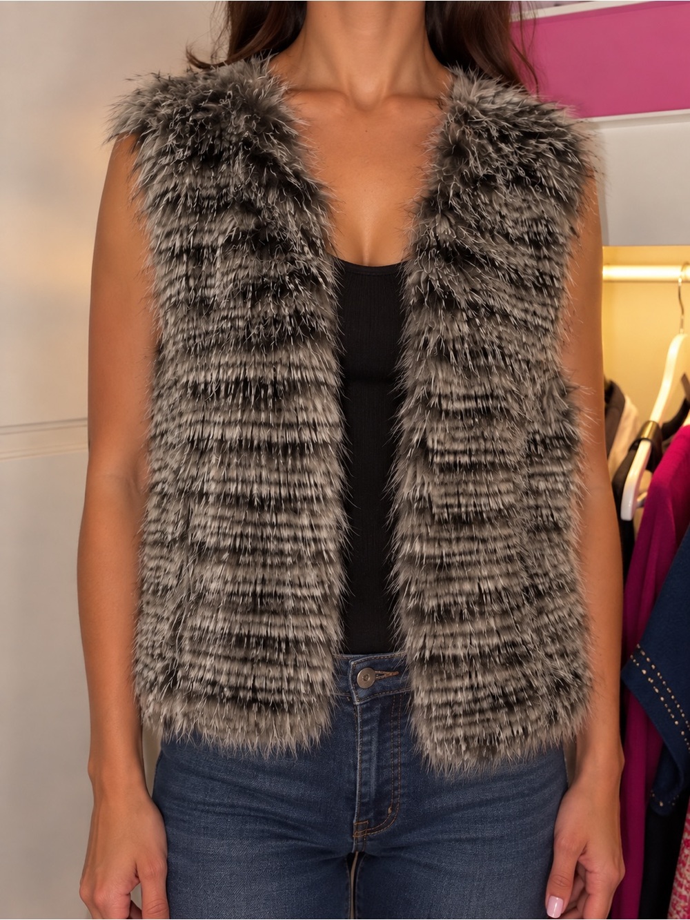 Gray Faux Fur Vest